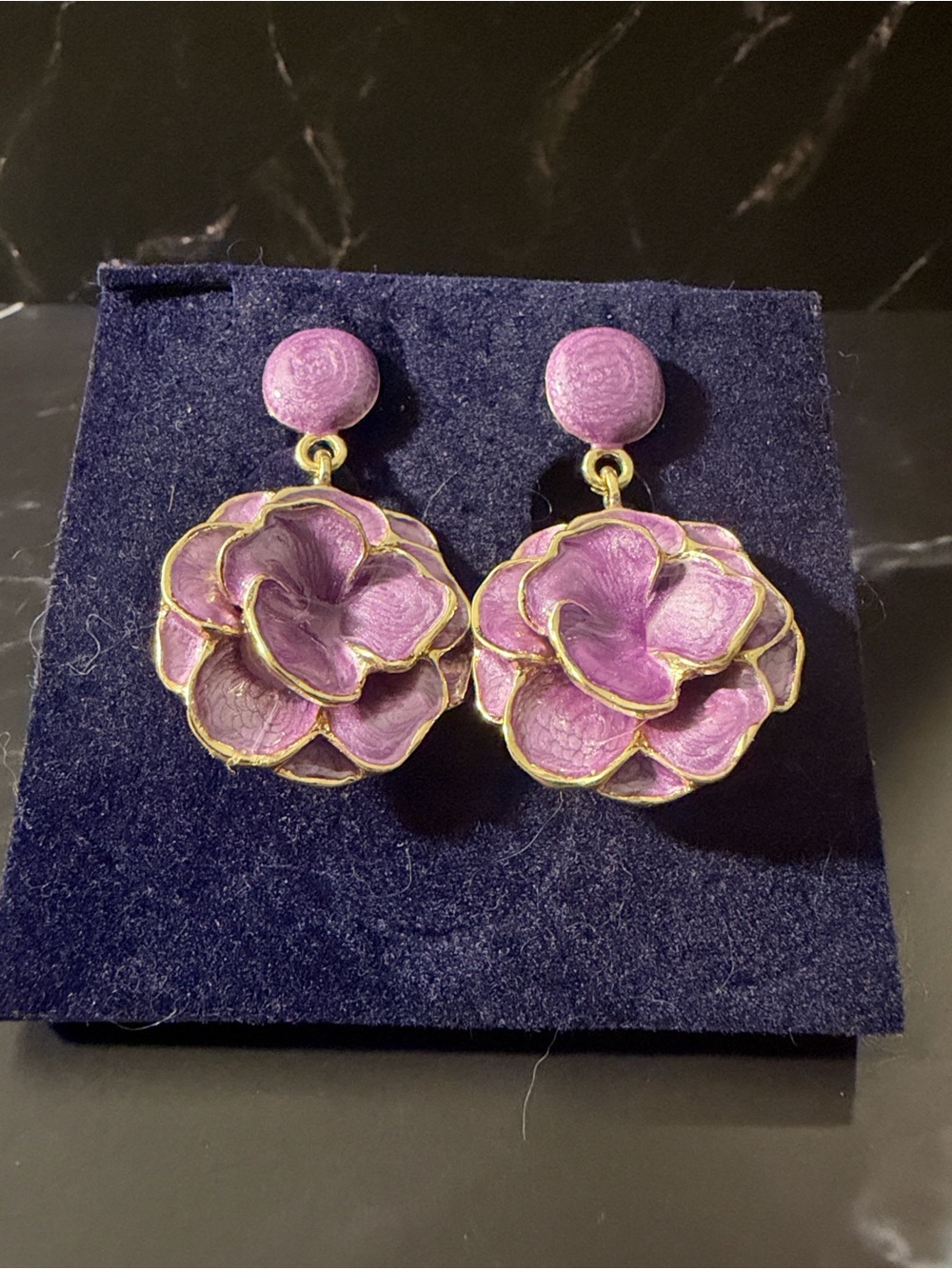 Elegant Purple Enamel Floral Drop Earrings - Women Jewelry - Picture 8 of 11